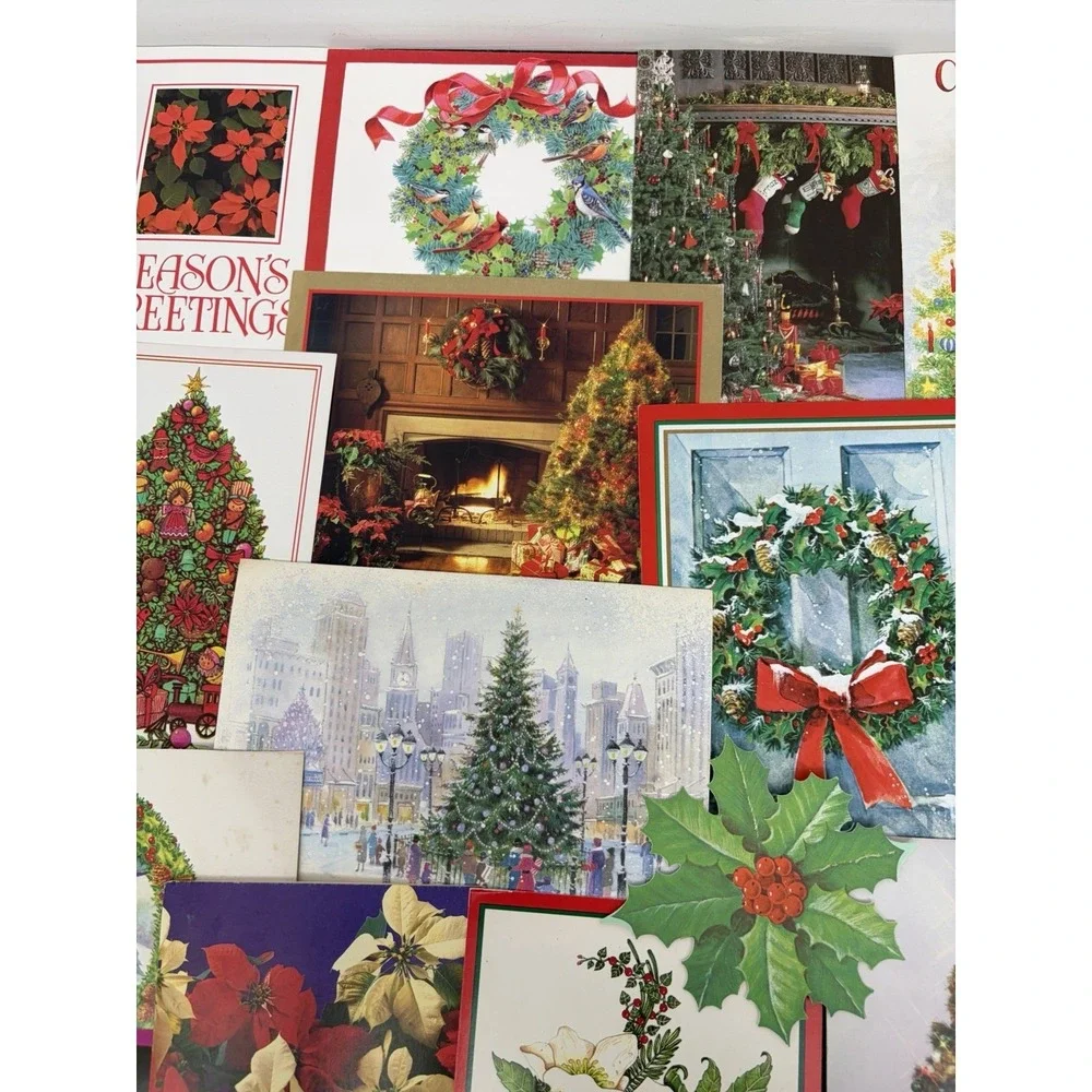 Vintage Christmas Cards Fronts ONLY Greenery Trees Wreaths Scrapbook Crafts 50+